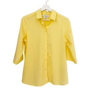 Foxcroft Wrinkle Free Yellow Button Up 3/4 Roll Tab Sleeve Shirt